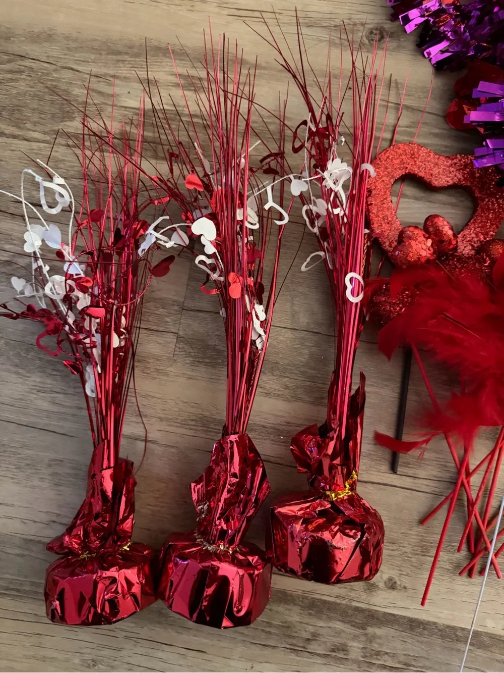Valentine Red & Purple Heart Tinsel Garland and Picks decorations